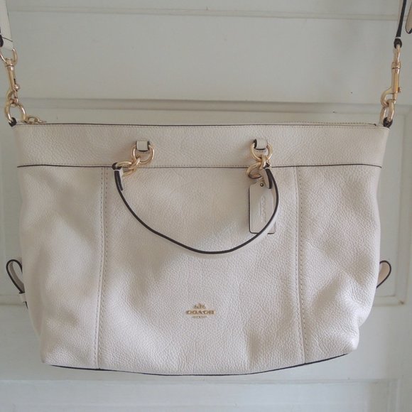 Coach Handbags - Coach Chalk White Pebbled Leather Lenox Satchel F59325 - Pristine